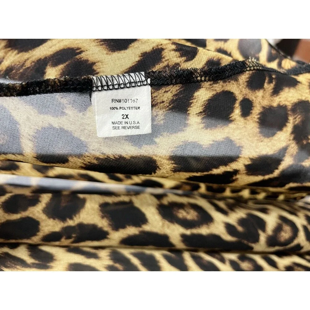 Cha Cha Vente Leopard Print High Low Top Plus 2X Tunic Short Sleeve Sheer Blouse - Picture 8 of 8